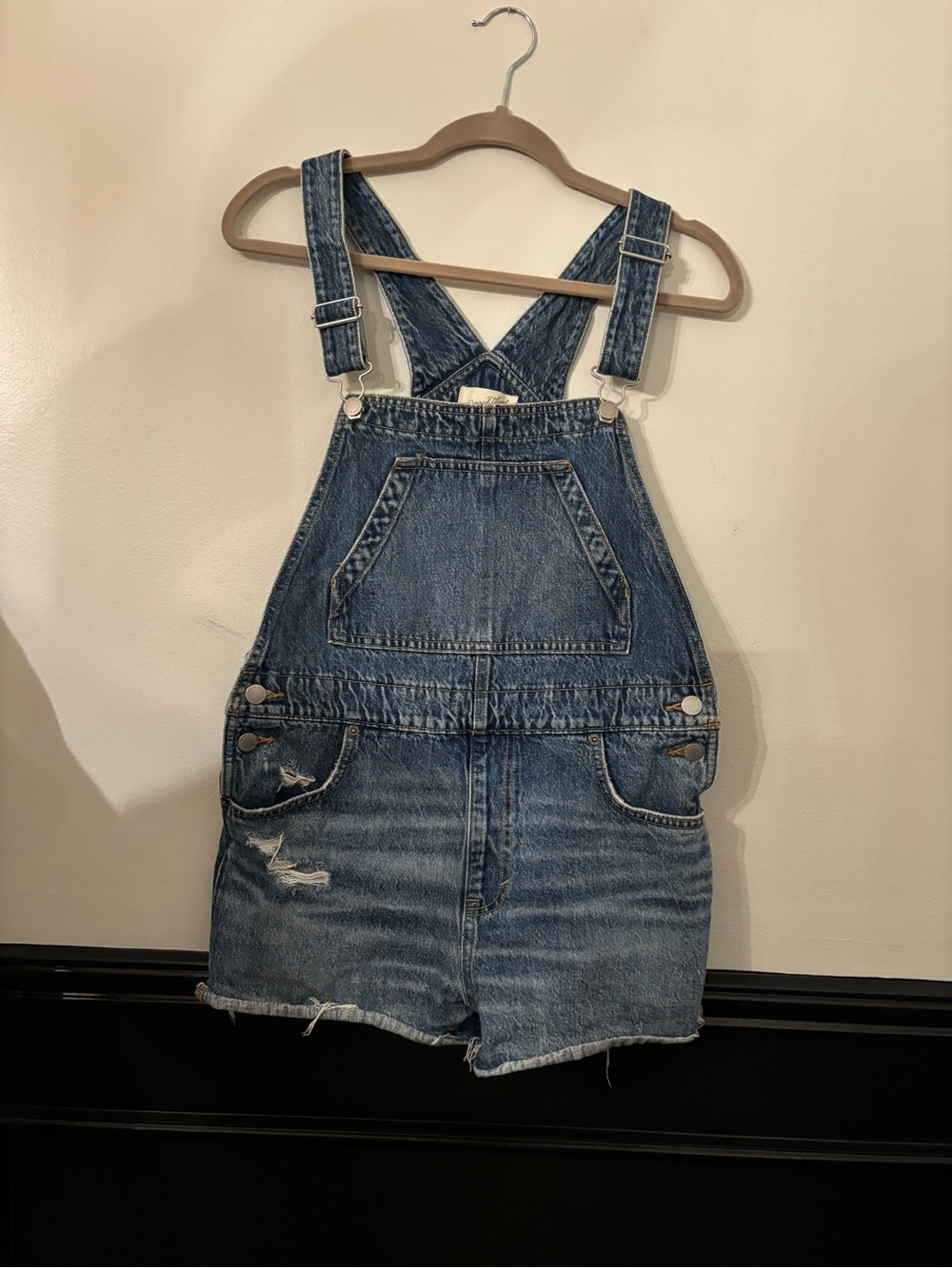 Universal Thread Distressed Denim Short Overalls - Blue